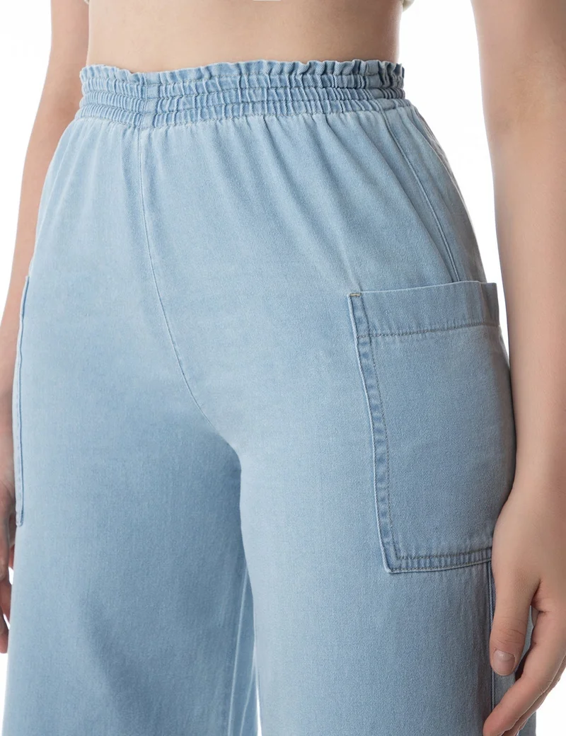 inkd Seaside Slate Women's Wide Leg Jeans - High-Rise | 100% Cotton| Enzyme Wash | Elasticated Waistband | Jeans for Women for Women | Best Price UAE